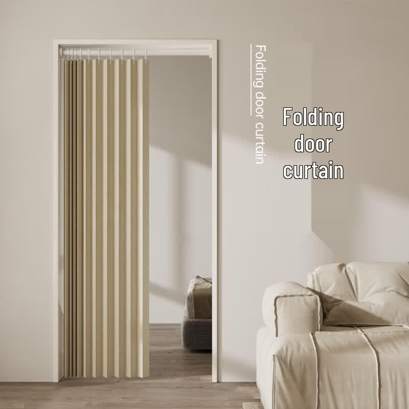 JNL N86209 Punch-Free Folding Room Divider Door Curtain кремовый кофейный
