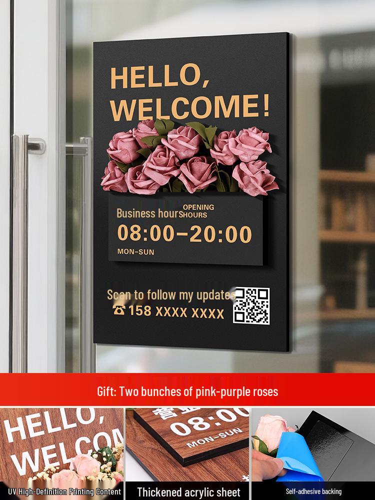 Custom Acrylic Business Hours Door Sign Sticker for Storefronts