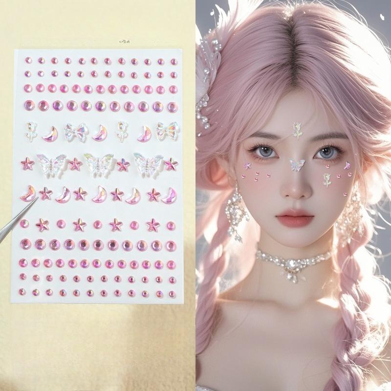 Neue Strass-Schmetterlings-Gesichtsaufkleber mit Perlen, temporäre Tattoo-Aufkleber, langlebig, wasserdicht, Glitzer-Lidschatten, Körper für Festival-Make-up