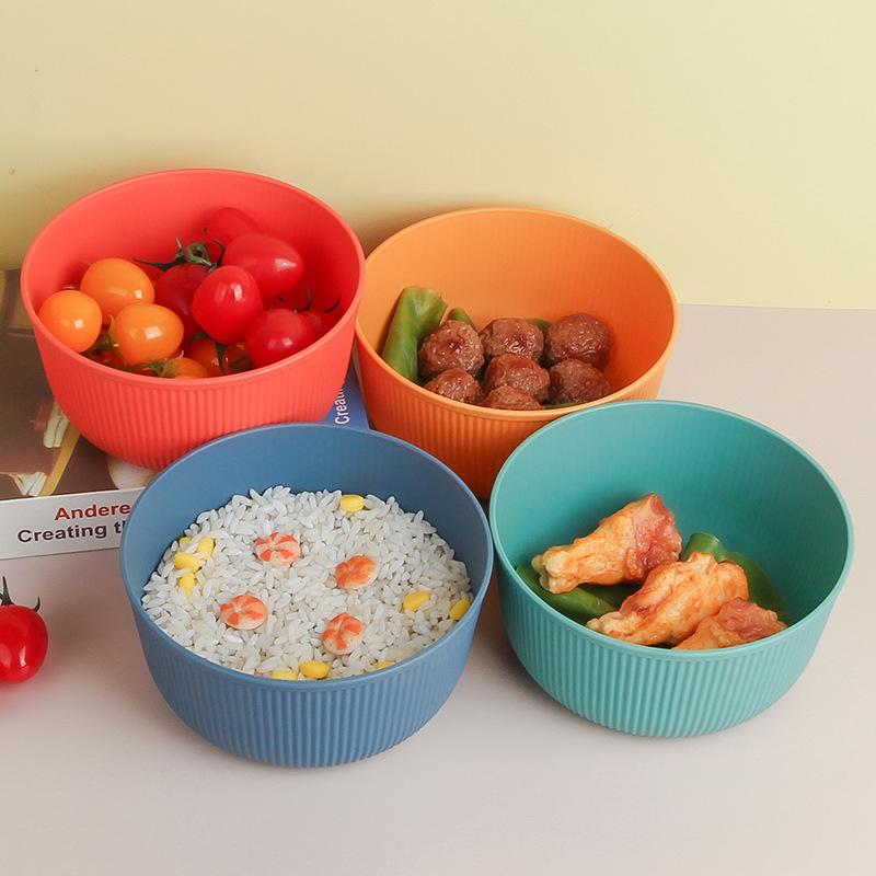 Horizontal Pattern Bowl, Large Capacity, Creative Round Bowl, Household Rice Bowl, Soup Bowl, Plastic Large Bowl