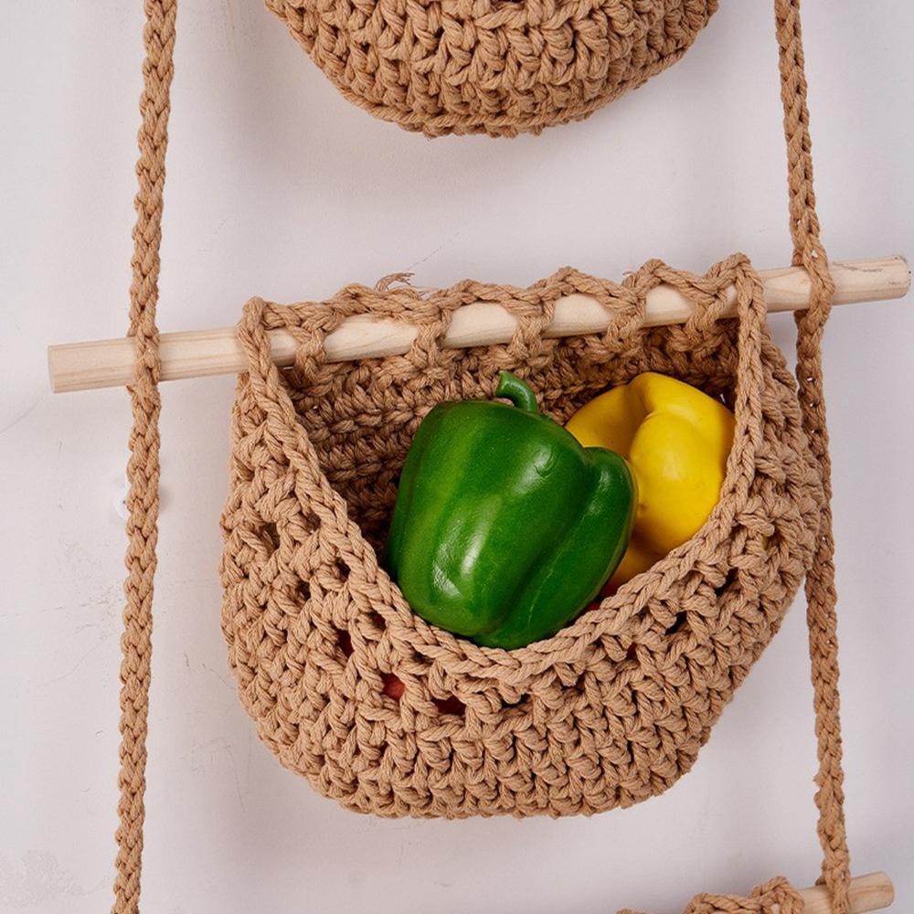 Bohemian 3 Tier Cotton Linen Storage Baskets Wall Hanging Sundries Organizer