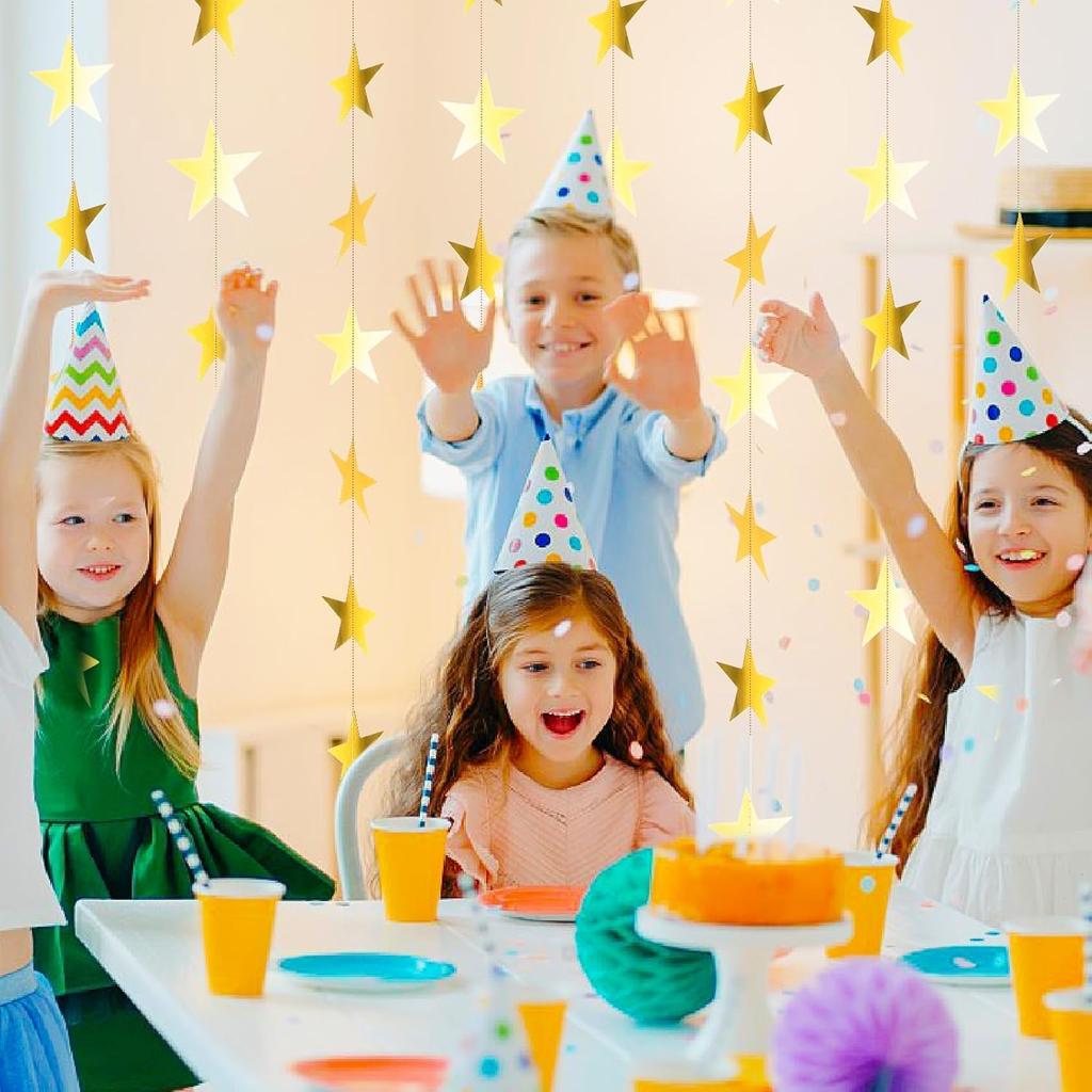 Glitter Gold Star Garland - 104 Ft Banner Backdrop for New Year, Birthday, Wedding & Party
