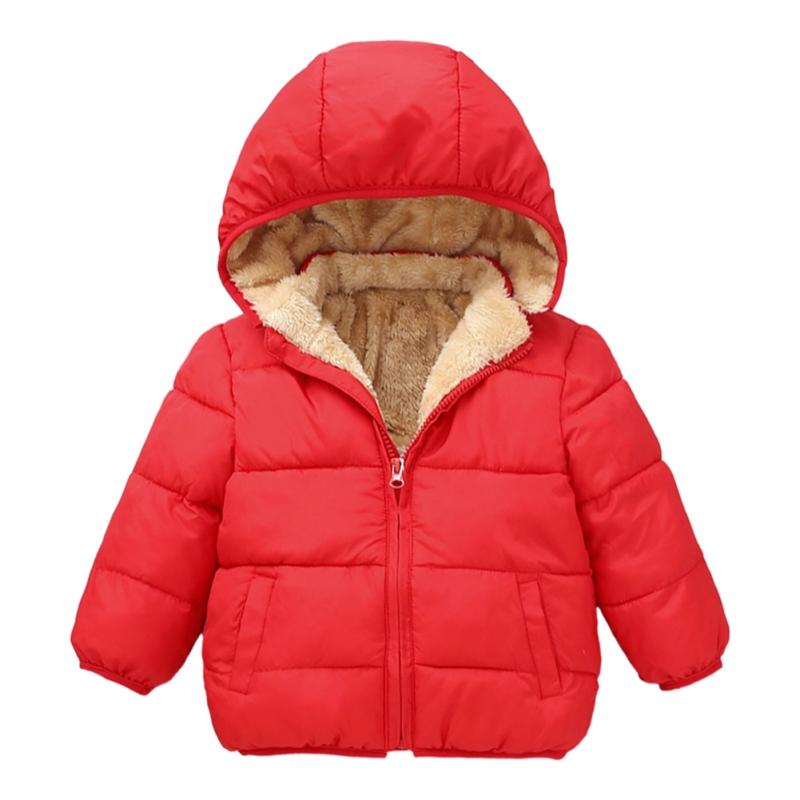 Kids Winter Warm Plush Hooded Coat Solid Color Children's Down Padded Jacket