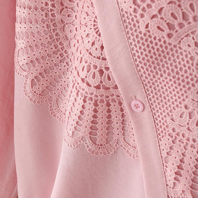 ZANZEA Women Casual Turn Down Collar Long Sleeve Lace Patchwork Blouse