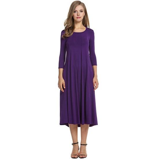 Women's Cotton Swing Dress Casual 45720 Sleeve Crew Neck Midi