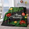 2026 New Arrivals Ornaments & Greenery DoubleSided Flannel Blanket Merry Script, Red Golden Green Holiday Design On White, AllSeason Sofa Throw, Air C