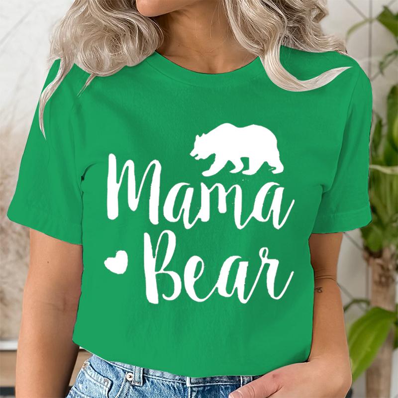 Mama Bear Print T Shirt Women Kawaii Graphic Shirts Casual Short Sleeved Black Female Tee O-neck Harajuku T-shirts Mom Y2k Top