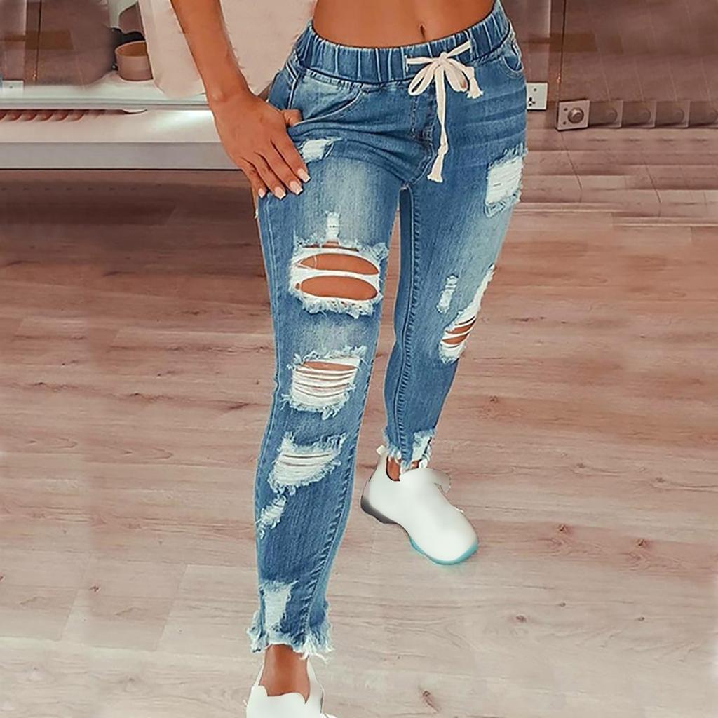 Women's Skinny Ripped Trendy Jeans Distressed Stretchy Denim Pants