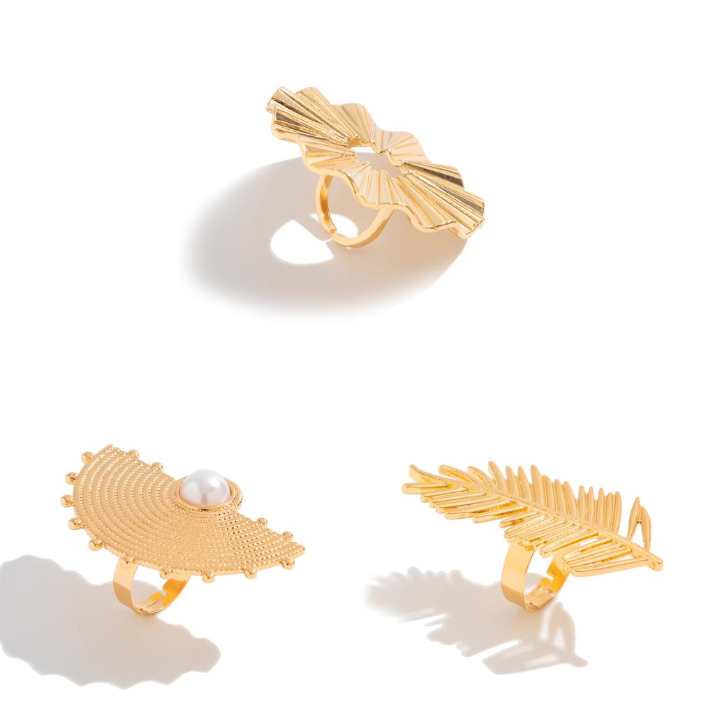 Salircon Anello Vintage Geometrico Colore Oro a Forma di Ventaglio per Donna Design di Personalità Anello Regolabile in Metallo a Forma di Piuma Gioielli di Tendenza