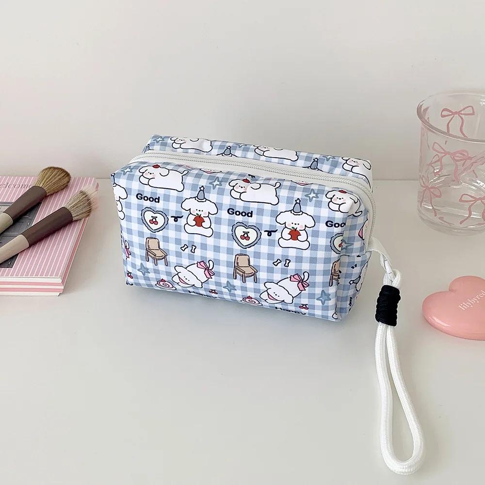 Mignon Mode Rayé Pomme Cerise Sac à Maquillage Portatif Fille Coréenne Grande Capacité Sac de Rangement pour Rouge à Lèvres Stylo à Stylo Papeterie Étudiant