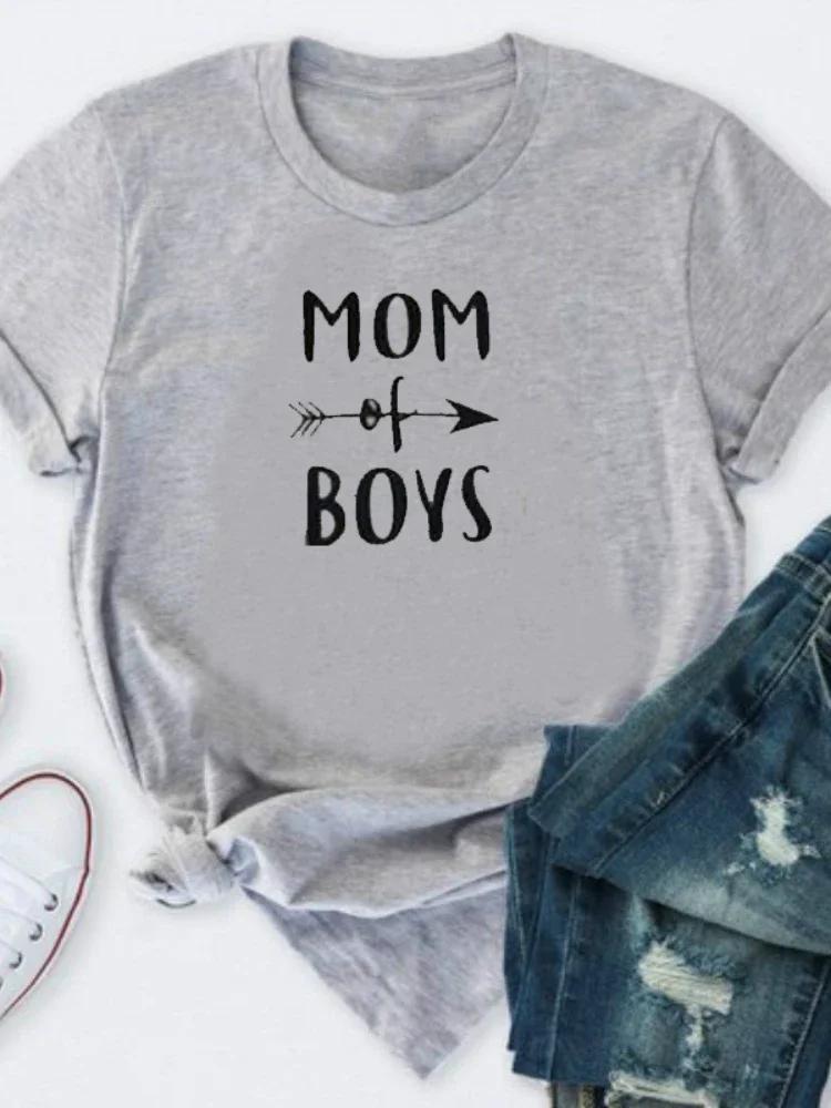 MOM OF BOYS Letter Print T Shirt Women Short Sleeve O Neck Loose Tshirt Ladies Summer Women Tee Shirt Tops Camisetas Mujer
