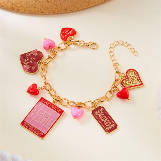 Valentine Day Bracelet Rose Flower Heart Letter Charm Adjustable Length Bracelet Girlfriend Birthday Present