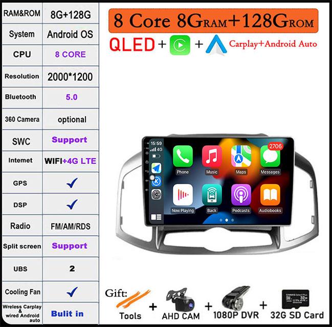 9" For Chevrolet Captiva 1 2011 -2016 Android 14 Car Radio Multimedia Auto Video Player Stereo Carplay GPS Navigation DSP