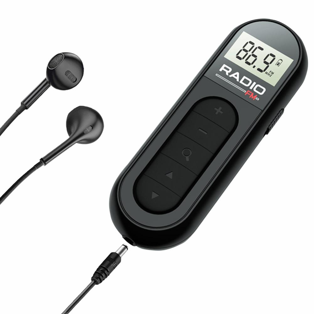 Clip Small Radio with Backlight LCD Display Mini Pocket FM Radio 76-108MHZ Walkman Radio 3.5mm Headphone Jack for Meeting Sports