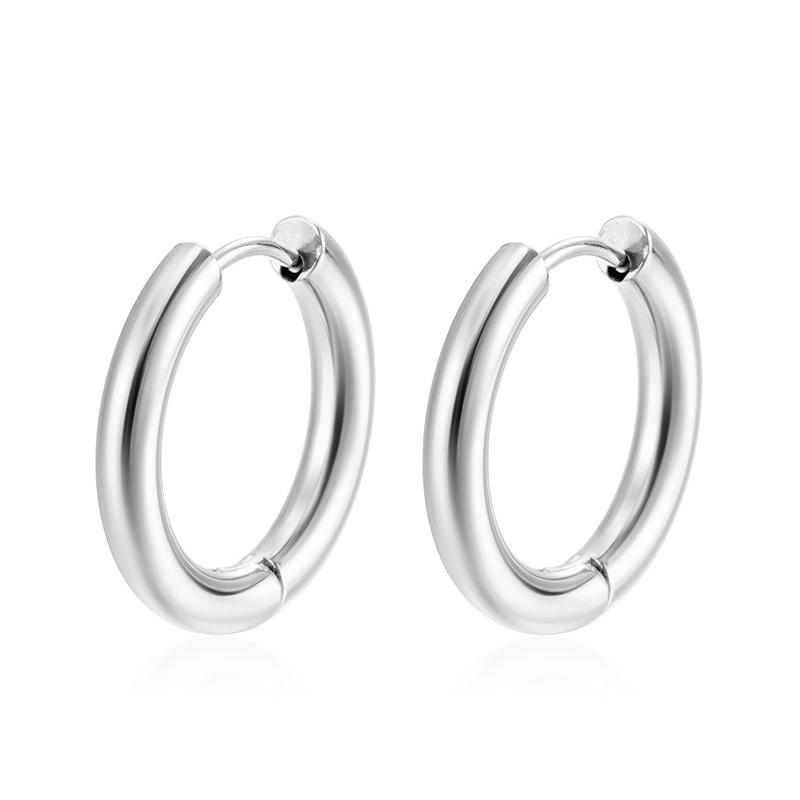 Fashion Smooth Round Stainless Steel Hoop Earrings Woman Gold Copper Color Ear Buckle Huggie Daily Female Zircon Accessories