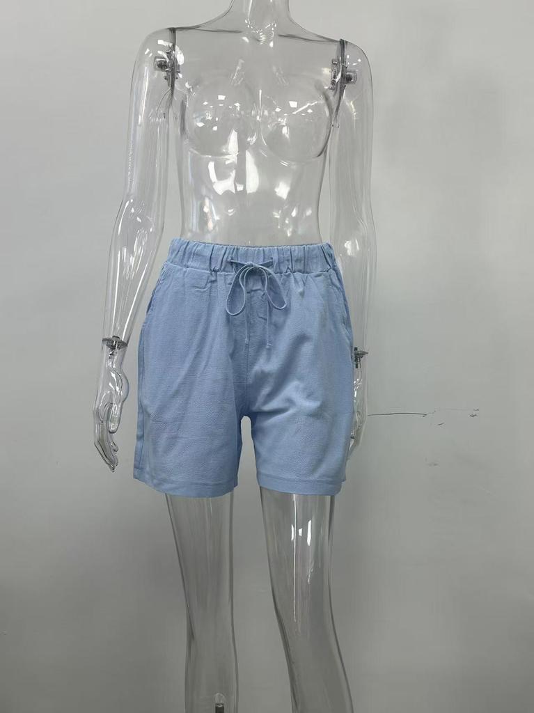 Pantaloncini Casual da Donna 2024 in Cotone e Lino con Vita Elastica e Coulisse