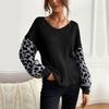 Womens Lightweight Round Neck Knit Sweater Leopard Print Loose Fit Long Sleeve Casual Top