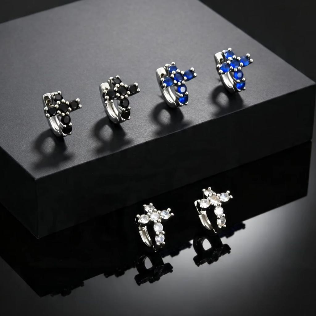 Fashion Dainty Cross Hoop Earrings for Men Boys, Hip Hop Zircon Huggies Earrings, Hypoallergenic Piercing Jewelry
