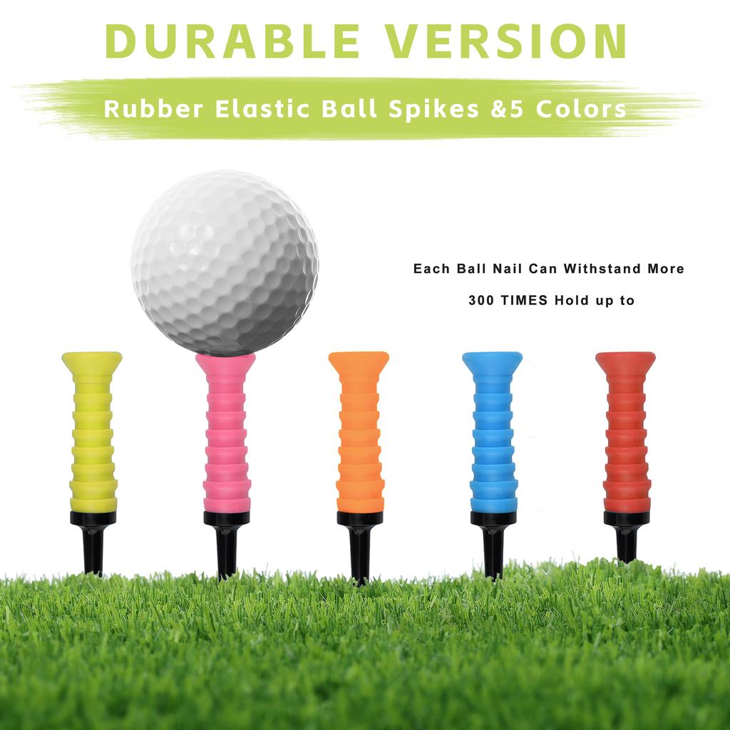 5pcs 360° Flexible Rubber Golf Tees, 3.27in/83mm, Durable, Low Friction, Vibrant Multicolor - Ideal for Everyday Golfers