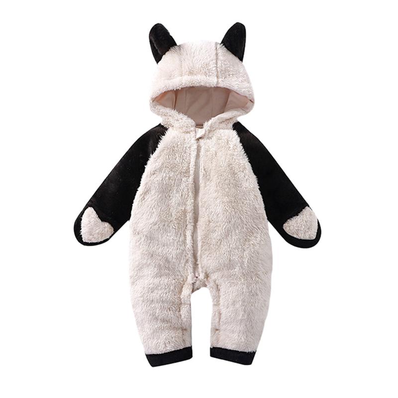 Toddler Baby Hooded Romper Plush Cartoon Animal Style Jumpsuit