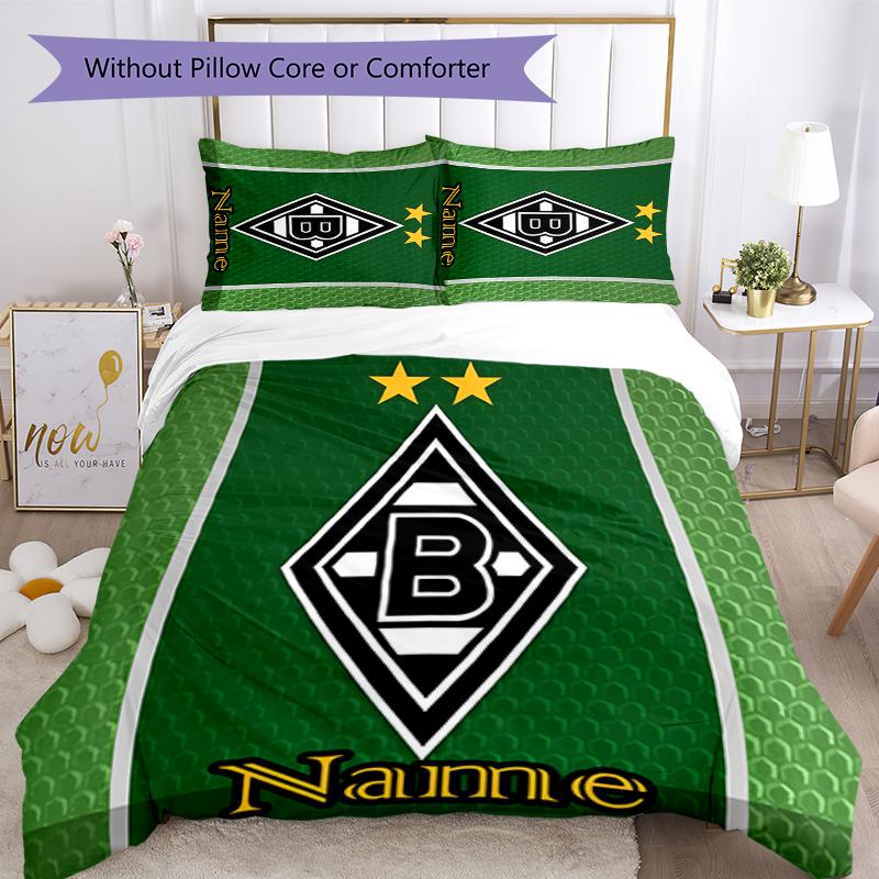3pcs Custom Name Borussia Mönchengladbach Bedding Set Duvet Cover Closure Includes 1 Duvet Cover & 2 Pillowcases for All Seasons Bedroom Decor