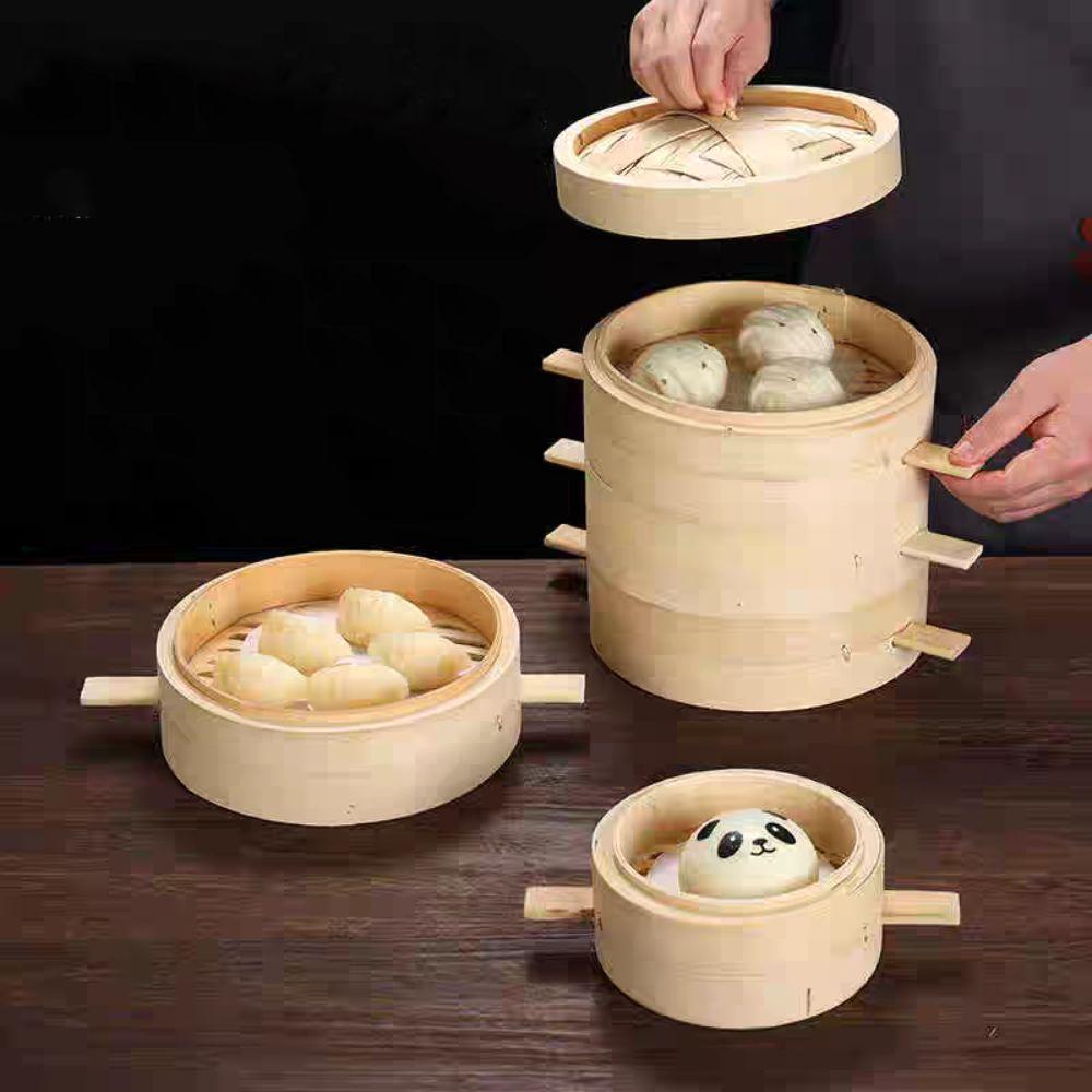 Anti-scalding Bamboo Steam Basket Round Stuffed Bun Steamer Durable Bamboo Steamer  Breakfast Shop