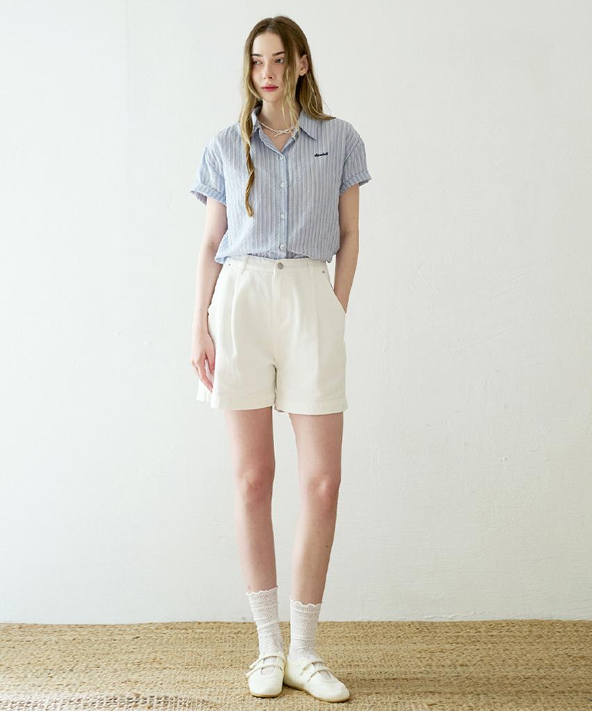 SLOWLOLLI Accent Stripe Short-Sleeve Shirt_2 Colors