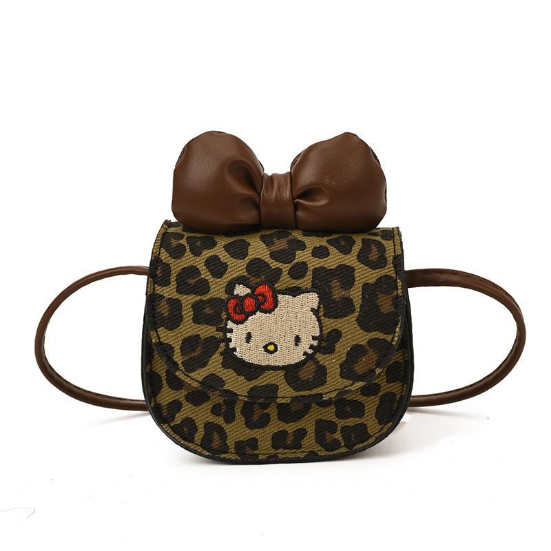 Leopard print cat children s messenger bag girl baby going out small backpack child lightweight cartoon cute small bag коричневый