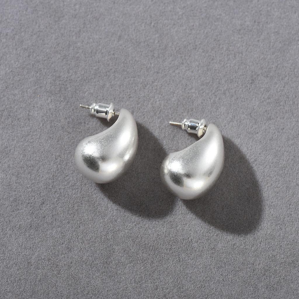 Bv Heavy Industry Hollow Water Drop Shape Earrings Simple And Old Matte Curved S925 Silver Needle Niche Earrings Women