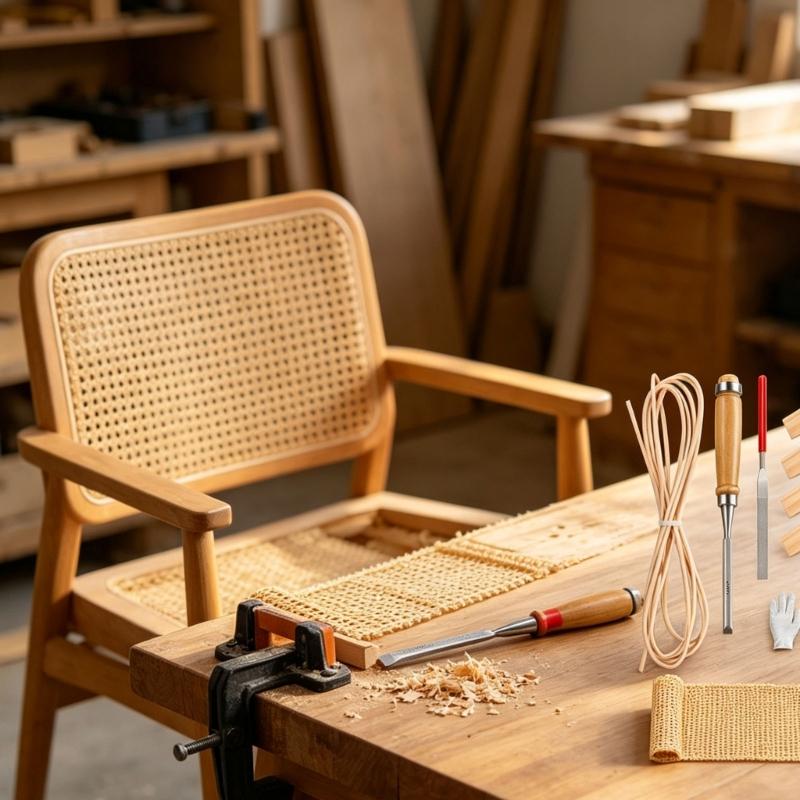 14 Piece Rattan Repair Set with Natural Rattan Sheet, Repair Parts and Hand Tool for Chair Reweaving, Seat Repair Supply