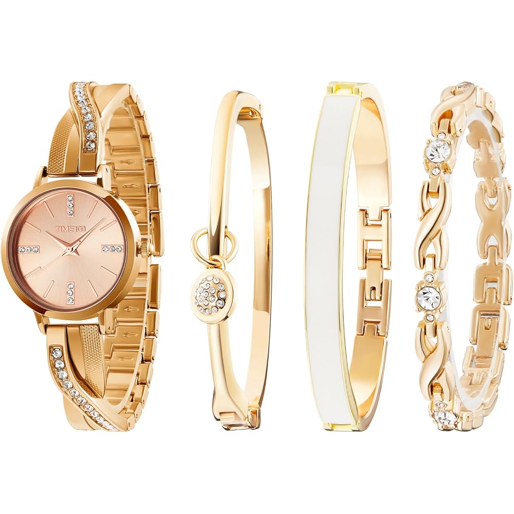 TIME100 Elegant Women s Gift Set with Gold Quartz Watch and 3 Bracelets in Gift Packaging