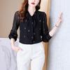 Dámská High-End Módní Hedvábná Košile s Dlouhým Rukávem a Mašlí - Kolekce Zmenšující Věk Jaro 2025