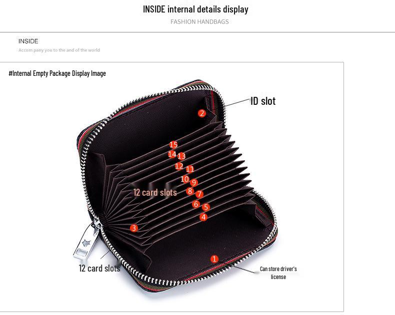 Stylish RFID Accordion Leather Card Holder with Zipper