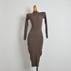 Fashion Fancy Autumn Sheath High Low Collar Split Dress Silm Slimming Versatile Long Sleeves Knitting Dress Women