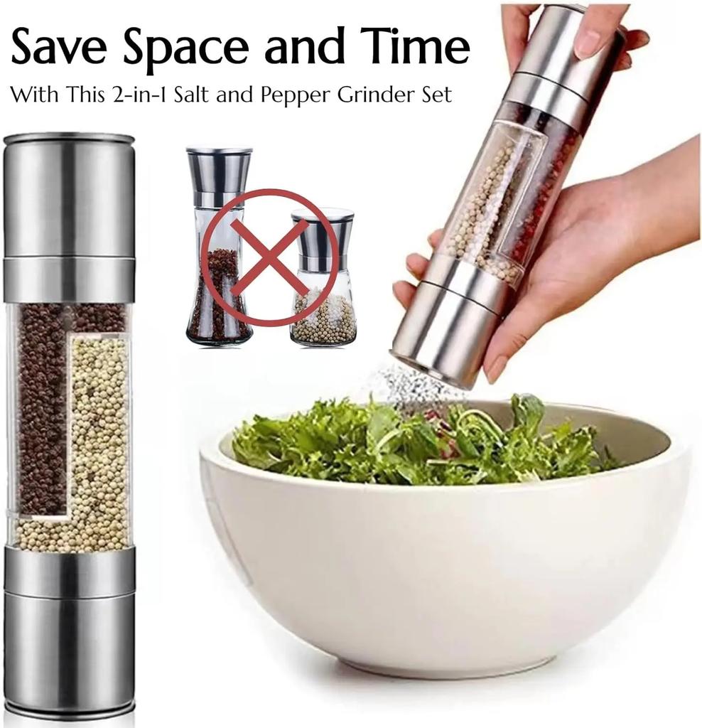 2 In 1 Stainless Steel Salt and Pepper Grinder Set Double Head Salt and Pepper Grinder Manual Salt and Pepper Mill Grinder New