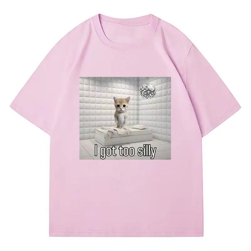 I Got Too Silly Funny Sad Crying Cat Model T-shirt Women's Short-sleeved T-shirt Casual and Comfortable Couple Street Wear