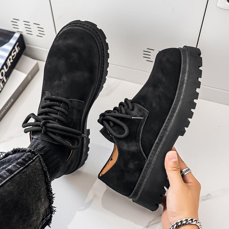 Big head and platform business casual derby shoes brown trend versatile niche heightening tooling leather shoes men's retro Martin