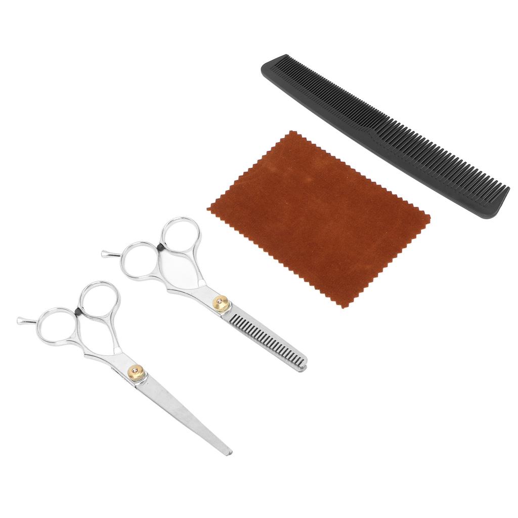 Barber Scissors Set Silver Ergonomic Design Curved Handle Professional Thinning Shears for Hair