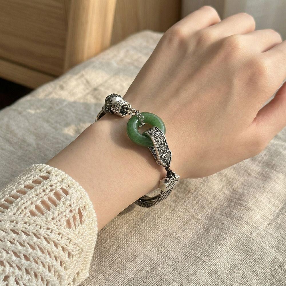 Aesthetic Bead Round Charm Bracelets New Chinese Style Green Bangle Auspicious Occasions