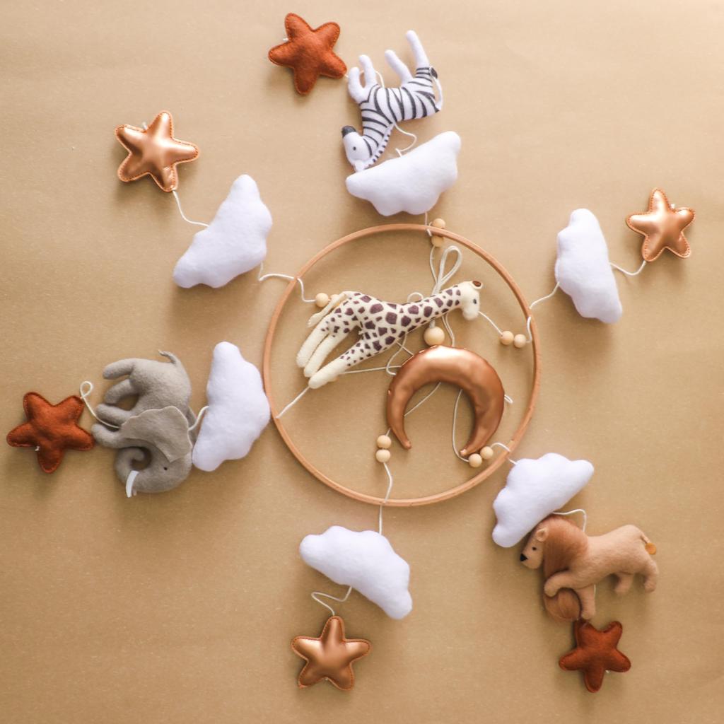 Let's Make Wooden Bed Mobile for Babies 0+, Newborns, Baby Prep, Baby Shower Gift, Soothes Crying, Animal-Shaped Mobile (White)