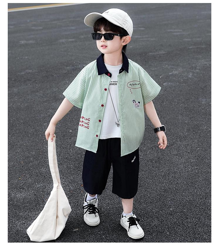 Boys' Shirt Set Summer Thin Edition 2026 New Handsome and Fashionable Baby Summer Clothes Children's Short Sleeve Two Piece Set