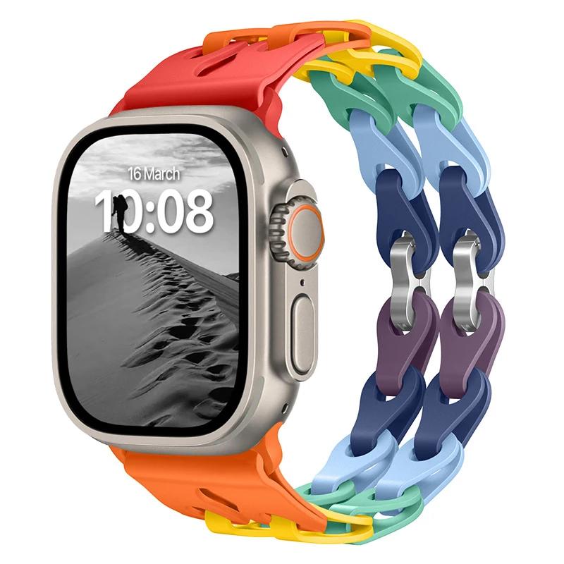 Pulseira de Silicone de Elo Duplo para Apple Watch Band Ultra 2 49mm 44mm 40mm 45mm 41mm 42mm Bracelete para Series 9 8 7 6 5 4 SE 3