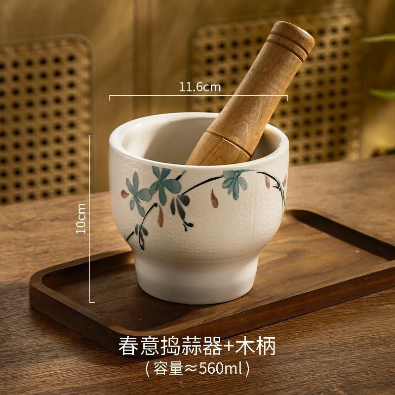 Ceramic garlic mortar garlic crusher garlic garlic masher household grinding mortar stone mortar garlic mortar manual garlic jar