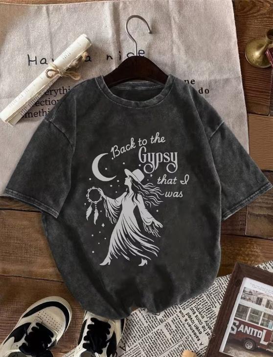 

Vintage Graphic TShirt Retro Washed Tee with Geometricpattern Design Round Neck Machine Washable Comfortable Fit for Ladies 2XL