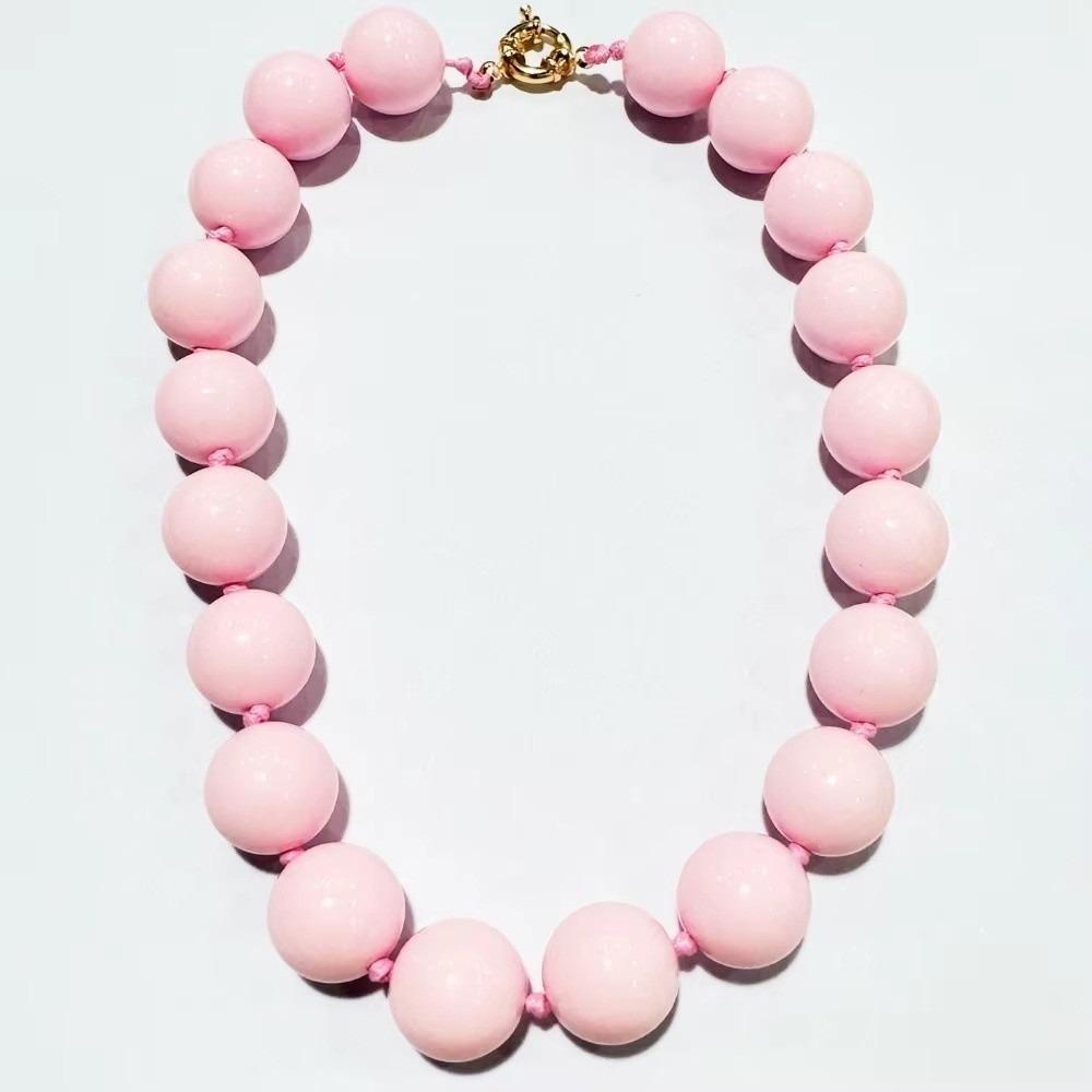 Round Women Choker Large Clavicle Chain Aesthetic Beaded Necklace Delicate Charms розовый