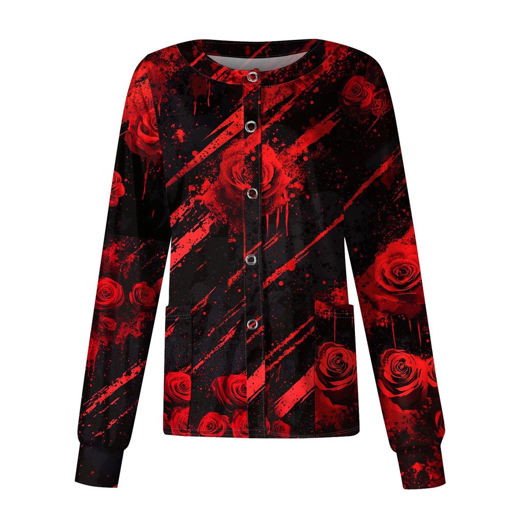 Women's Casual Fashion Single Breasted Halloween Graphic Printed Nurses Tops