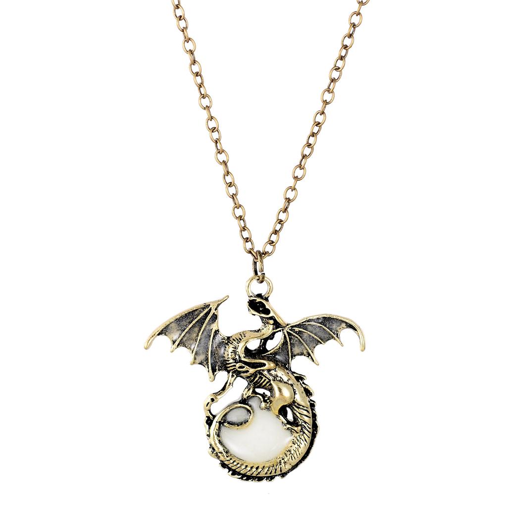 Hi 1pc Individuality Necklace Charm Sweater Chain Vintage Glow In The Dark Ancient Dragon Pendant Necklace