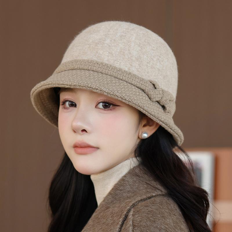 Wool Bucket Hat Women's Autumn and Winter Warm Elegant British Retro Basin Hat Fashion Winter Hat for Women, Ladies Winter Hats