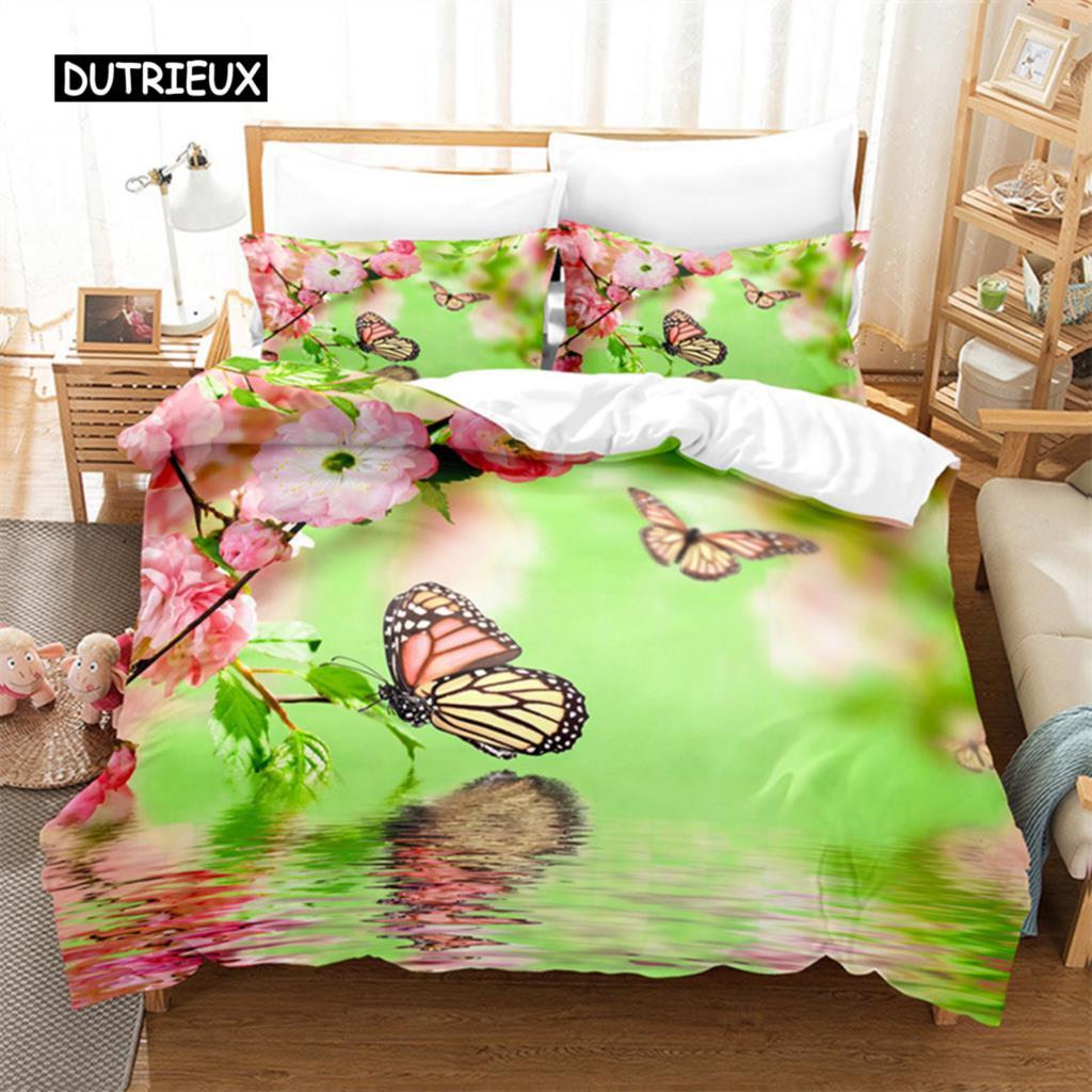 Flower Butterfly Bedding Set Duvet Cover Set 3d Bedding Digital Printing Bed Linen Queen Size Bedding Set Fashion Design