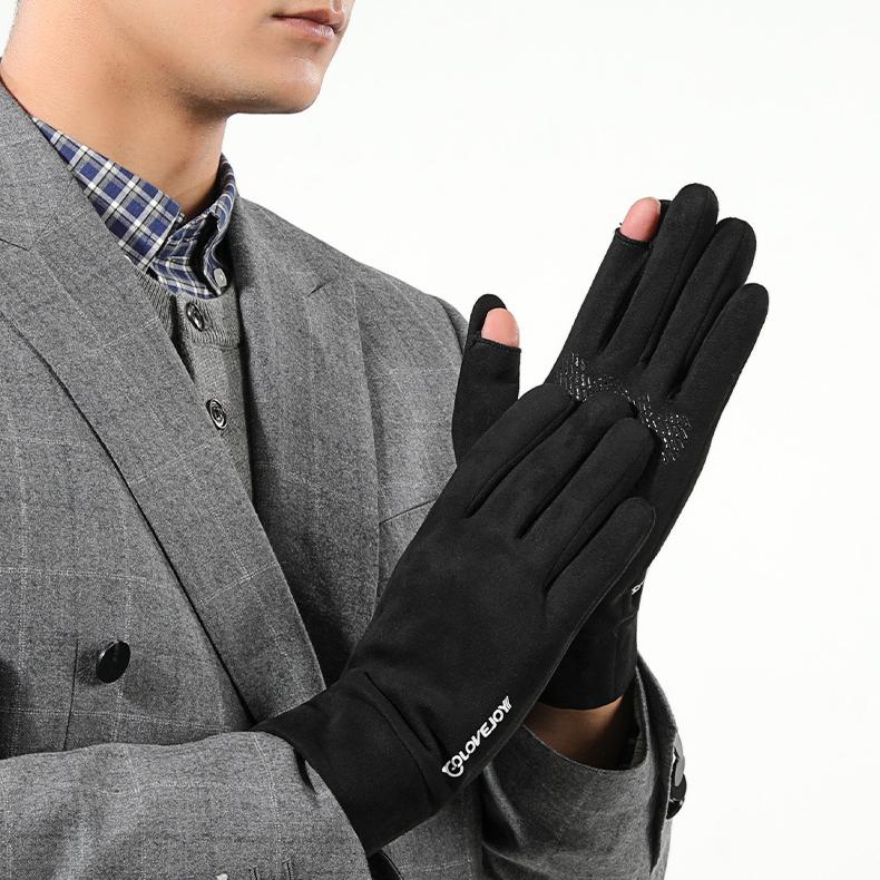 Thermo-Handschuhe aus Wildleder für Herren Winter Outdoor Radfahren Partnerhandschuhe mit Wildleder-Touchscreen Anti-Rutsch Klappfinger Freiliegende Finger Handschuhe